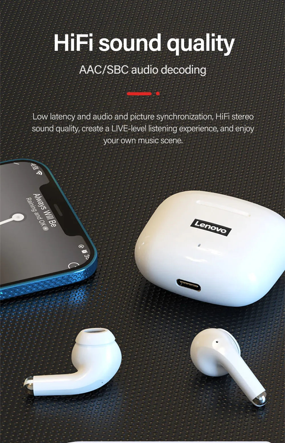 Lenovo Lp40 Wireless Bluetooth Earbuds