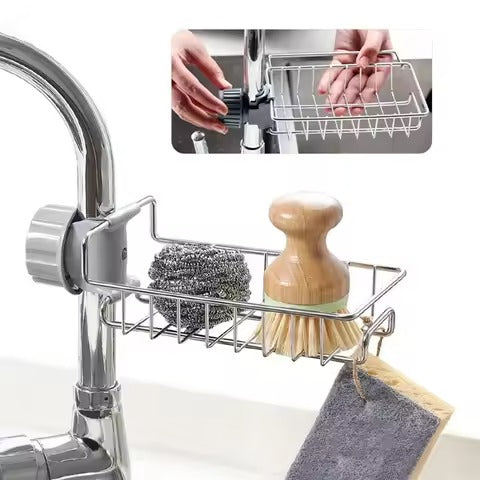 Adjustable Stainless Steel Faucet Storage Rack for Kitchen & Bathroom